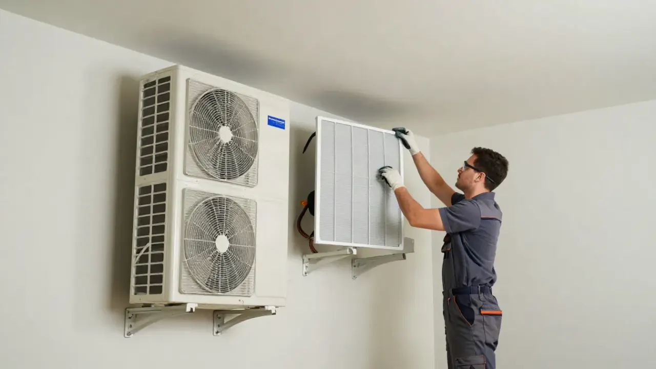Mini Split Repair in Buena Park, California: detailed shot of the indoor mini split unit's clean air filter being